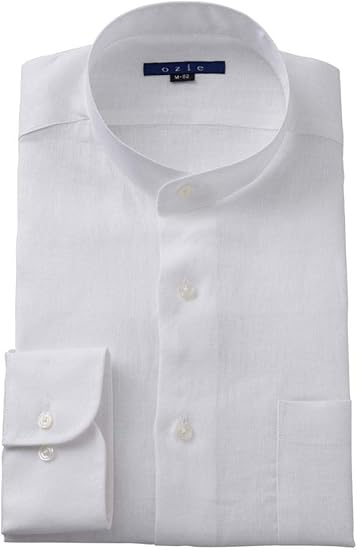 Amazon オジエ Ozie メンズ ワイシャツ カッターシャツ レギュラーフィット 麻シャツ 長袖 リネン スタンドカラー 白青ピンク シャツ 通販