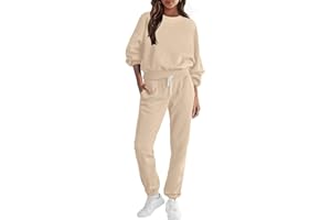 Caracilia Women's Two Piece Outfits Long Sleeve Sweatsuit with Drawstrings Waist Jogger Pants Lounge Matching Sets