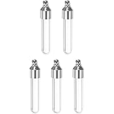 HARFINGTON 5pcs Name on Rice Glass Vial Pendant 6mm Width Round Bottom Tube Shape Screw Cap Pendant Clear Vial Necklace Hanging Wish Bottles for Liquid Sand Ashes DIY Pendant Craft Souvenirs