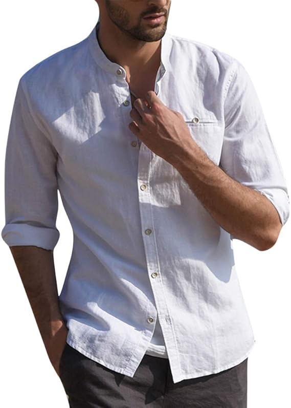 Amazon Co Jp メンズ リネン シャツ 夏服 メンズ Tシャツ 綿麻 薄手 半袖 無地 おしゃれ 麻シャツ 通勤シャツ 襟なし 立襟シャツ カジュアルシャツ カットソー トップス きれいめ シンプル 開襟シャツ 通気快適 吸水速乾 ゆったり ブラウス 腕時計