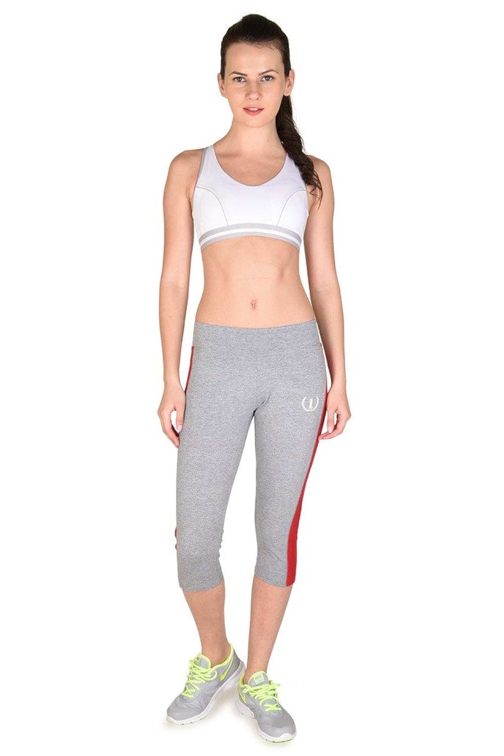 onesport women's cotton spandex jersey grey + red capris(onsp29gr-p)