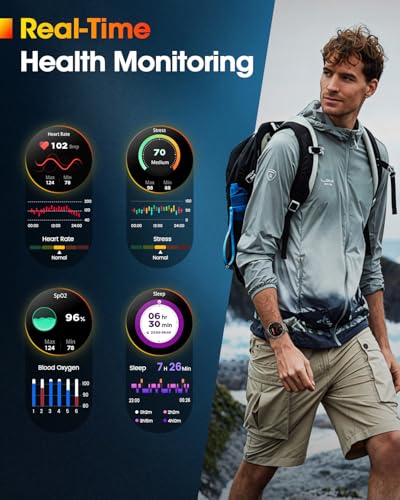 Men's Smart Watch with 1000 mAh Battery, 1.92 Inch AMOLED, 5ATM Waterproof Military Smartwatch, 120+ Sports Modes, Bluetooth Calling, 24/7 Heart Rate/Sleep/Pedometer Android iOS