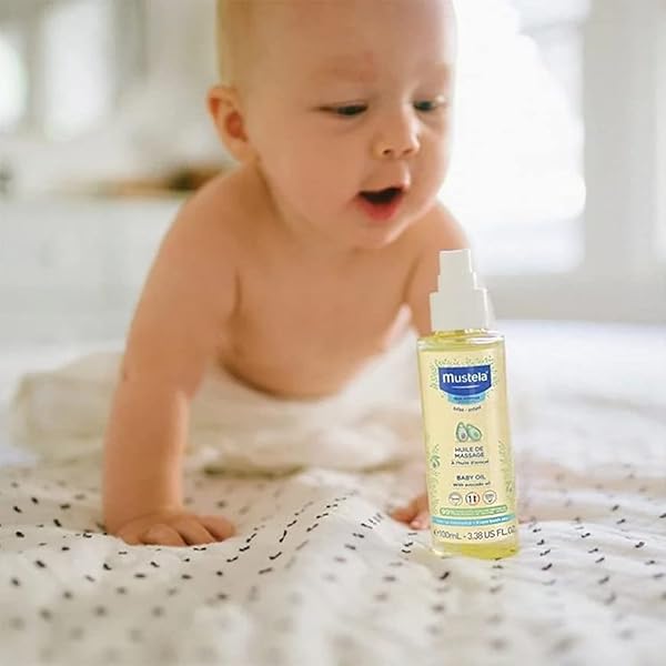 MUSTELA BABY OIL – MOISTURIZING OIL FOR MASSAGE – WITH NATURAL AVOCADO, POMEGRANATE & SUNFLOWER OIL – FROM BIRTH ON – 3.38 FL. OZ