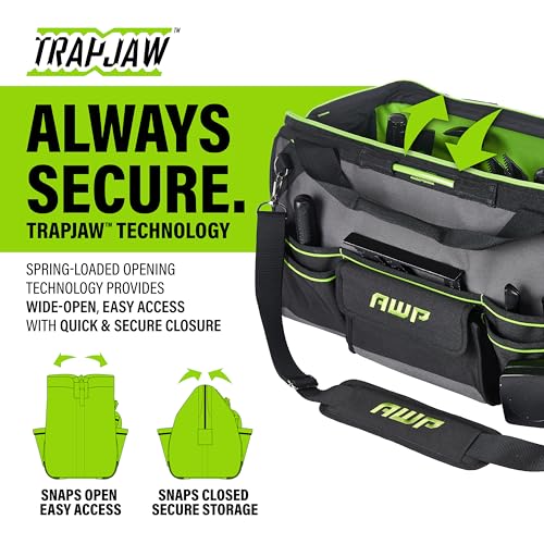 AWP TRAPJAW TOOL BAG 22 INCH | WIDE-OPEN EASY ACCESS TOOL BAG WITH MOLDED FEET BASE & ADJUSTABLE SHOULDER STRAP