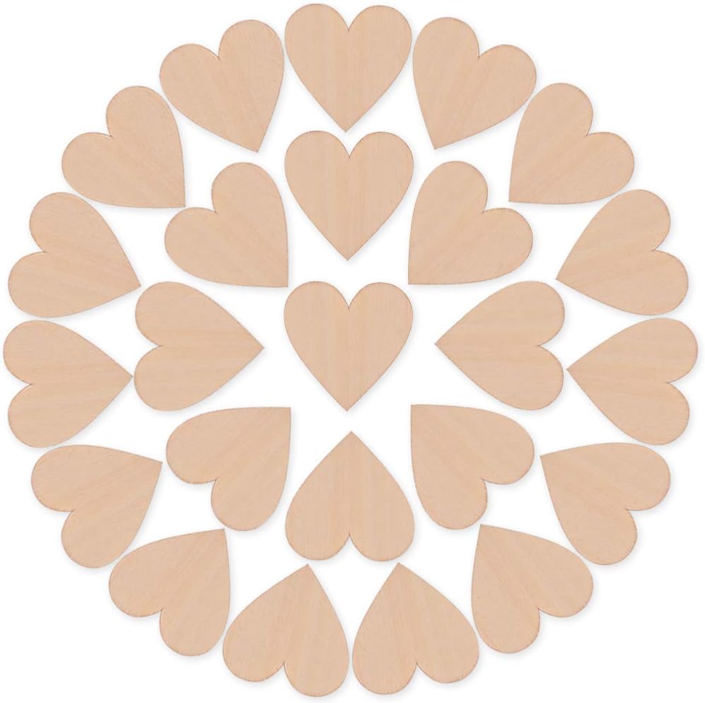 SCSpecial 50 Pieces 2 Inches Blank Wood Hearts Slices Discs Wedding Christmas Ornaments Crafts Supplies Heart Cutout Shape Unfinished Wood