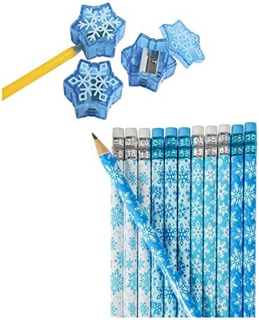 TwiceBooked Snowflake Writes Bundle - Set of 12 Snowflake Pencils and 6 Snowflake Pencil Sharpeners