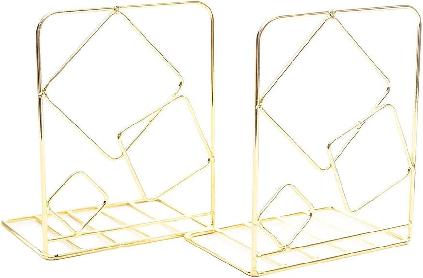 Agirlgle Bookends Metal Book Ends Heavy Duty Modern Decorative Bookend Bookshelf Decor for Bedroom Library Office School Book Display Desktop Organizer Gift (Gold)