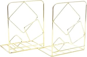 Agirlgle Bookends Metal Book Ends Heavy Duty Modern Decorative Bookend Bookshelf Decor for Bedroom Library Office School Book Display Desktop Organizer Gift (Gold)