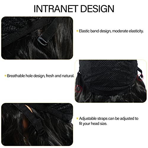 POPTAIYU Short Black Wavy Wigs Synthetic Shoulder Length Curly Wigs for Women Middle Part Bob Wigs for Daily Party Use (Black，15.7 inch)