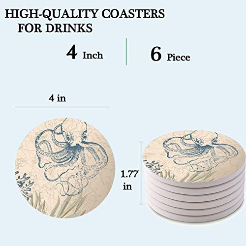 Absorbent Stone Coasters with Metal Holder-set of 6-4" x 4" -1/4" Thick,Absorbent,Heat-Resistant - Round Edges Best for Drinks in Office Home or Cottage