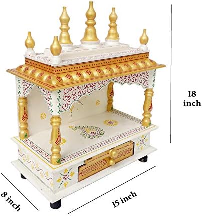 The DNA Group Wooden Temple Pooja Mandir Pooja Mandap Wall Hanging Handmade Rajasthani Multicolor Painted Temple Home & Office (Size - 15x8x18 inch)