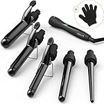 xtava Satin Wave 5 in 1 Curling Iron and Wand Set - Professional Dual Voltage Curling Irons - Interchangeable Ceramic Barrels & Temperature Control - Best for Long or Short Hair - Glove & Travel Case