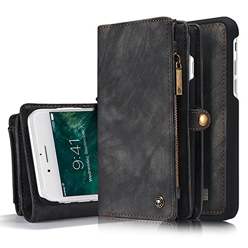 Leather Wallet Magnetic Detachable Phone Case Case with Card Holder Flip Cover for IPhone XS, Grey