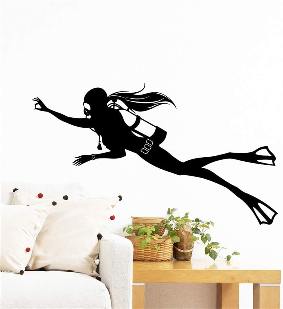 kuines Removable Vinyl Wall Stickers Act Mural Decal Art Home Decor Extreme Sports Diving Scuba Diver Deep Sea Ocean for Living Room