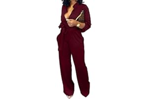 SENIGHT Women Jumpsuits For Elegant Sexy V Neck Long Sleeve Casual for Work Wide Leg Pants with Pockets Belt