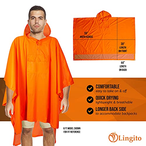 Heavy Duty Reusable Rain Poncho, Backpacking, Waterproof Lightweight