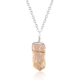Prosperity - Wealth - Protection - Raw Imperial Topaz Gemstone Rough Handmade Pendant Necklace, Healing Energy Crystal, Rhodium 925 Sterling Silver Chain 18 inch, November Birthstone