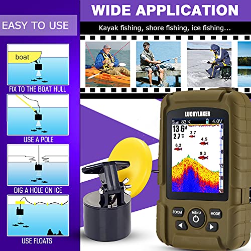 LUCKYLAKER Wired Sensor Fish Finder Boat Waterproof Portable Depth Finder Display Transducer