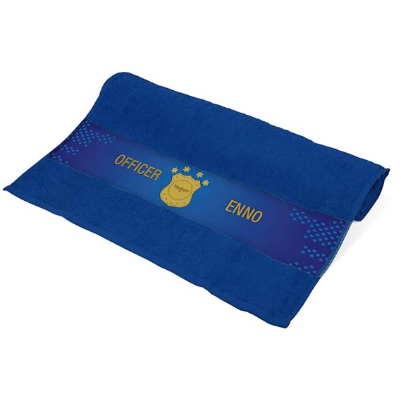 Eurofoto Handtuch mit Namen Enno und Officer-Motiv für Jungen | Kinder-Handtuch Bedruckt | Farbe: Blau | 50 x 100cm