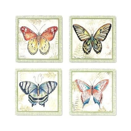 Set de 8 Posavasos Decorativos Cerámica "Mariposas" Vajillas y Cuberterías.