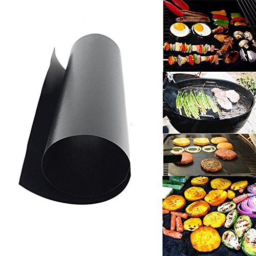 Grill Mat - Set Of 4 Non-Stick BBQ Grilling & Baking Sheet - FDA Approved,Durable,Teflon,Reusable PTFE Coated Cooking Liner - Works on Gas,Charcoal,Electric Barbecue - 16.75''x13''(2 Black+2 Copper)