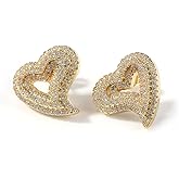 Heart Earrings Hypoallergenic Stud Earrings For Women Trendy, Iced Out Womens Earrings Sensitive Earrings Studs, Hip Hop Jewelry Cubic Zirconia Bling Jewelry Dainty Earrings for Birthday