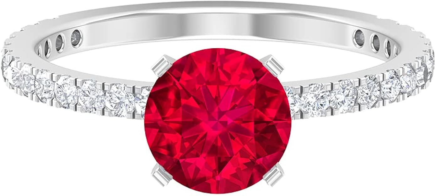 1.75 CT Lab Created Ruby Solitaire Ring with Diamond Accent