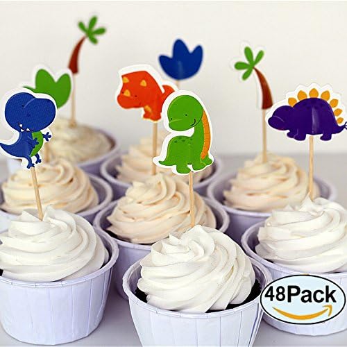 48 Pcs Dinosaur Cupcake Picks Cupcake Toppers Food Fruit Picks for Decoration