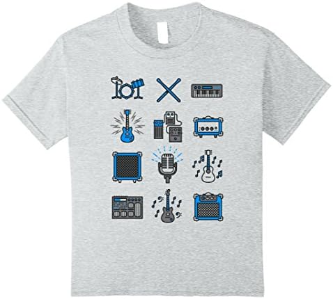 Kids Musical Instrument Icons T-Shirt Musically Shirt Blue 8 Heather Grey