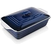 KOOV Ceramic Casserole Dish With Lid, Covered Rectangular Set, Lasagna Pan for Cooking, Baking Dish for Dinner, 9 x 13 Inches, Gradient Series (Gradient Blue)