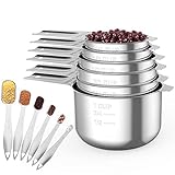 Homgeek Measuring Cups and Measuring Spoons set, Stainless Steel Measuring Cups and Spoons Set of 12, Liquid Measuring Cup or Dry Measuring Cup Set, Stainless Measuring Cups, Kitchen Metal Nesting Cup