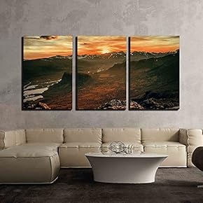 3 Piece Canvas Wall Art - Dramatic Landscape of Mountain Under The Sunset - Modern Home Art Stretched and Framed Ready to Hang - 16"x24"x3 Panels
