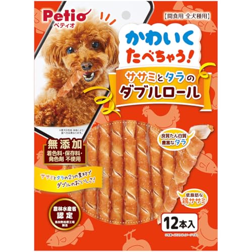 ペティオ (Petio) かわいくたべちゃう! ササミとタラのダブルロール 12本入（・着色料・保存料・発色剤 無添加 ・食塩 不使用）