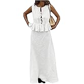 GORGLITTER Women's Skirt Set Two Piece Outfits Sleeveless Tie Front Babydoll Peplum Top and Fall Renaissance Maxi Skirt