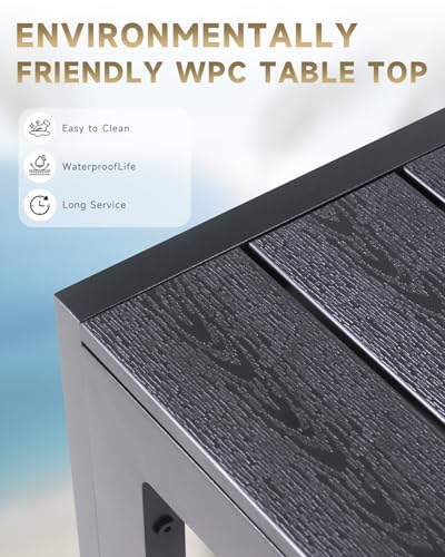 HariNorgen Outdoor Dining Table for 8 People, Aluminum Frame Garden Table with All-Weather Wood-Look Top for Garden,Lawn,Patio,205x90cm