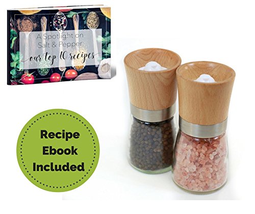 Willow & Everett Salt and Pepper Shakers - Wood Salt and Pepper Grinder Set with Adjustable Coarseness - Salt and Pepper Mill Pair - Spice Grinder