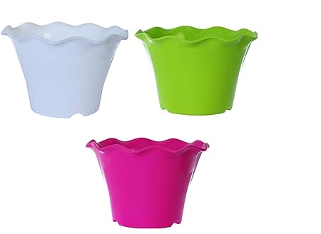 Varshine Flower Pots Stylized Cut Mouth Design Planter 6-7 inch Set of 3 with Drainage for All House Plants, Flowers, Herbs and Succulents || Only Pot Without Flower