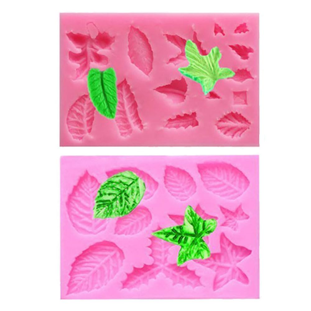 2Pcs Silicone Moulds Cake Mould Leaf Moulds Silicone Leaves Modeling Leaf Mould Silicone Mold Various Themes That Can Be Used for Fondant Cake Decoration or Lollipop Chocolate Decoration