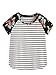 ROMWE Women's Floral Print Short Sleeve Tops Striped Casual Blouses T Shirt Black S