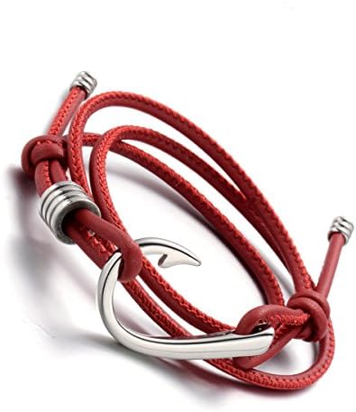 JEWLUXURY Genuine Leather Bracelet Stainless Steel - Leather Wrap Braided Bracelets Fish Hook Clasp