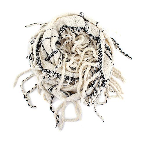 Van Caro Infinity Scarf Plaid Tartan Tassel Circle Scarves for Women Girls, White