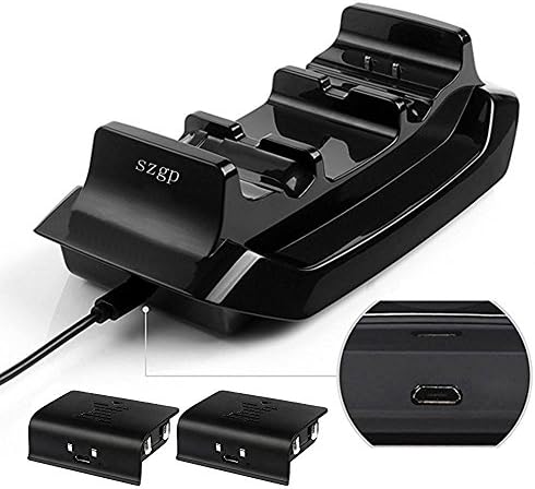 SZGP Xbox One & S Dual Controller Dock Charging Station Stand Base - Includes 2 Rechargeable Batteries and USB Charging Cable(black)