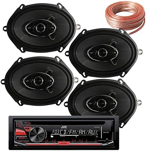 Package Bundle - JVC KD-R370 Single DIN In-Dash CD/AM/FM/ Receiver with 2 Pairs of K684.S 4 6x8 Inchs 6"x8" 380W 4-Way / 4 Speakers + 100Ft Cable