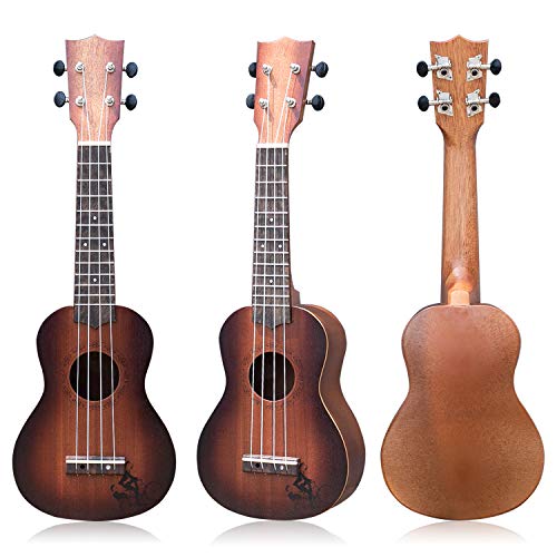 YOLOPLUS+ 21 Inch Wooden Ukulele Guitar Soprano Kid's Toy 4 Strings Musical Instruments Educational Learning with Picks Primary Tutorial Backpack for Toddler Beginner Keep Tone Anti-Impact