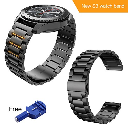 HOCO. Gear s3 Frontier Band,Samsung Gear s3 Watch Band 22mm Stainless Steel Band Samsung Smart Sport Watch/Wrist Bracelet Metal Replacement Samsung Gear S3 Frontier / S3 Classicï¼ˆBlackï¼‰