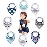 Olyssa & Co Baby Bandana Drool Bibs for Drooling Teething Boys - 8 Pack + Bonus - Free -Teething Ring - Super Soft Organic Cotton Front & Ultra Absorbent Backing. Perfect Baby Shower Gift Set.