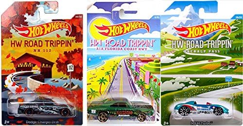 Hot Wheels Dodge Charger Road Trippin' 2015 Exclusive cars Rocky Mountain Gorge '69 Charger Alligator &amp; MX48 Turbo Convertible Ski Swiss Alps