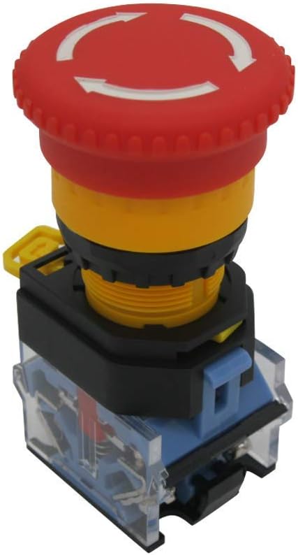 Taiss 22mm 2 NC Red Mushroom Latching Emergency Stop Push Button Switch 10A 440V LA38A-02ZS, 1NC 1NO - Image 5