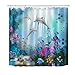 LB Dolphin Shower Curtain for Kids Adults Bathroom Curtain with Hooks Blue Ocean Underwater Fish Coral Reef Decorations 72x72 inch Waterproof Polyester Fabric