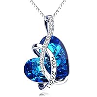 AOBOCO Jewelry I Love You Sterling Silver Heart Pendant Necklace for Girls with Blue Crystals from Swarovski Anniversary Birthday Gift for Women Girlfriend Wife Daughter Mother Sister Niece